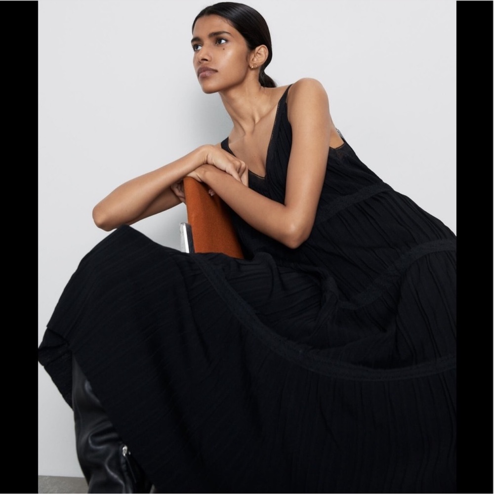Zara Dresses | Zara Black Knit Maxi Dress With Lace Detail (new with tags!) - Picture 8 of 11